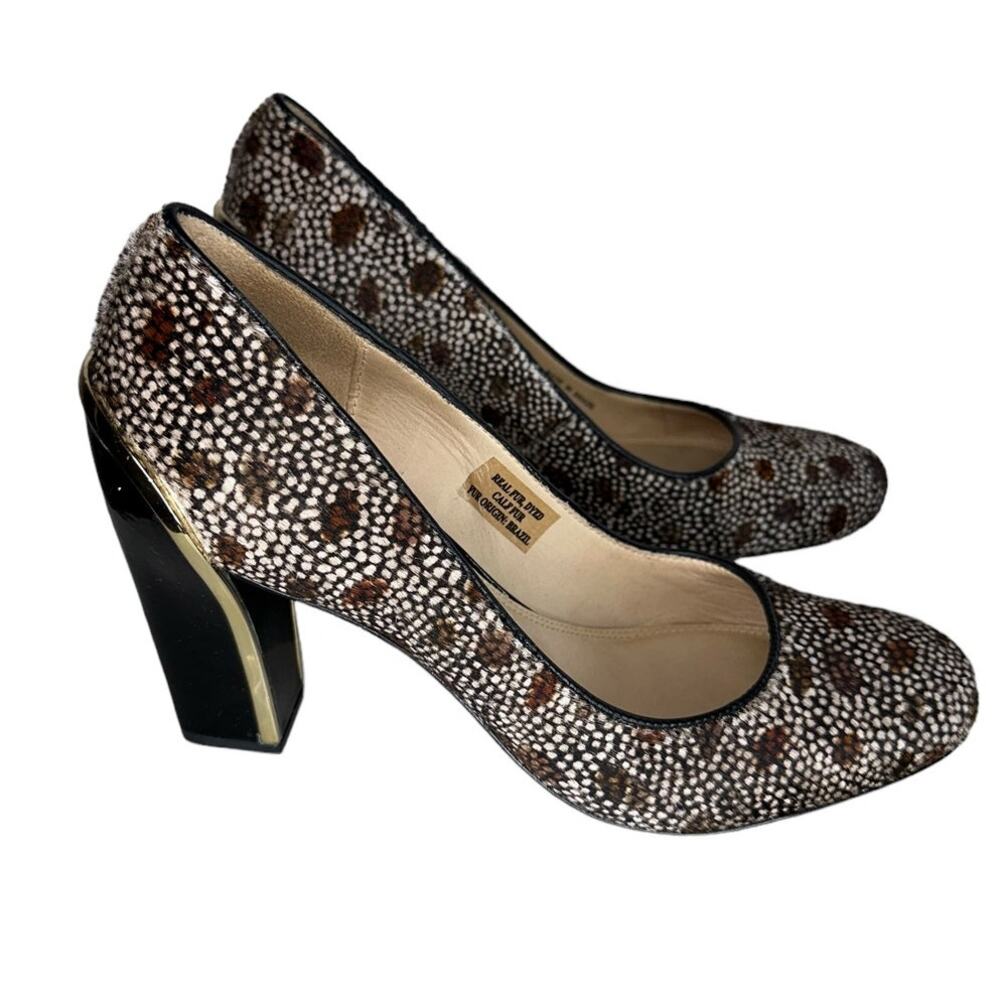Diane Von Furstenberg Vintage Real Calf Fur Animal Print Block Heel Pumps Sz 7